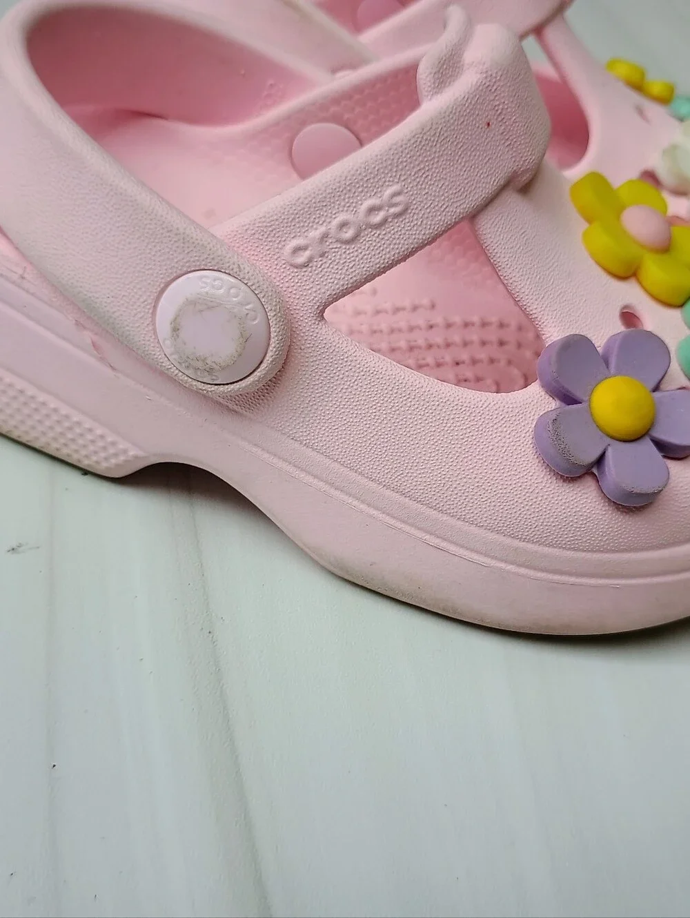 Crocs Mary Jane Pink Platform Toddler Sz 6 Flower Clog Sandals